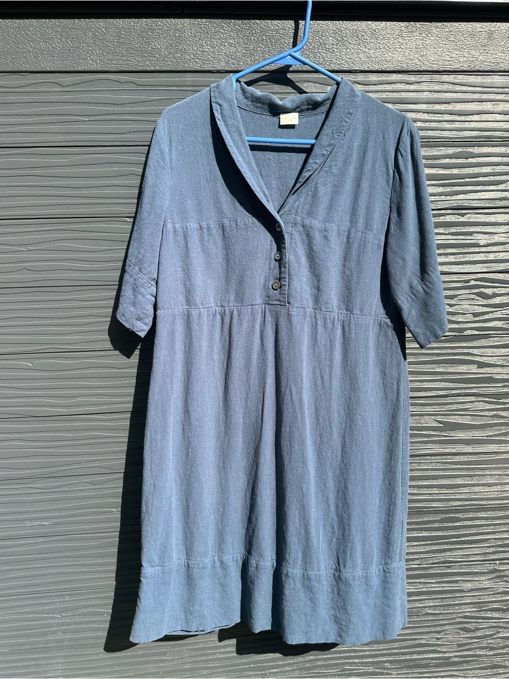 Poetry Linen Blend Blue Tunic Dress Lagenlook Relaxed Fit US 10